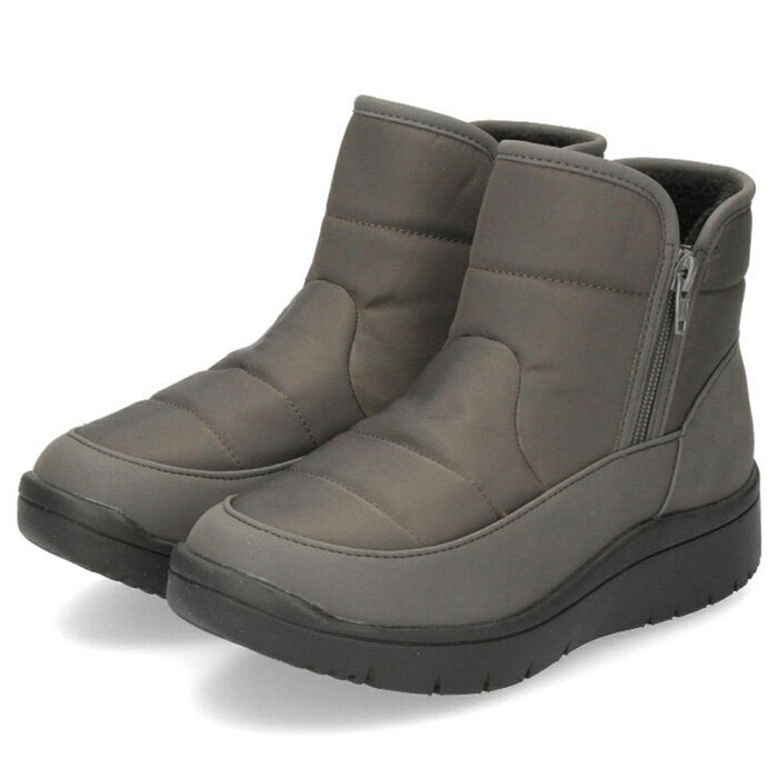 パンジー レディース ショートブーツ 靴 生活防水 撥水加工 4666 Pansy サイドジップ 厚底 幅広 4E 軽量 防滑 防寒 ブラック 黒 グレー