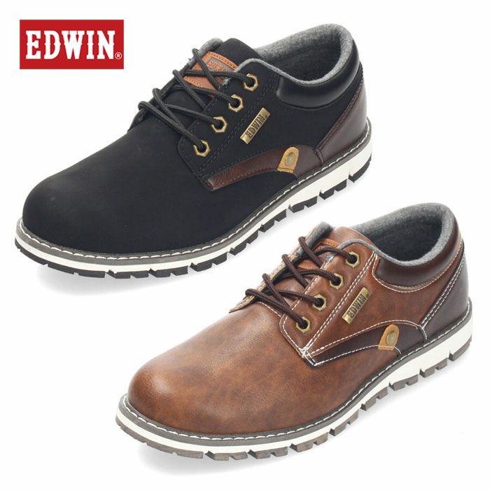エドウィン EDWIN メンズ スニーカー 防水 防滑 ブラック ブラウン 黒
