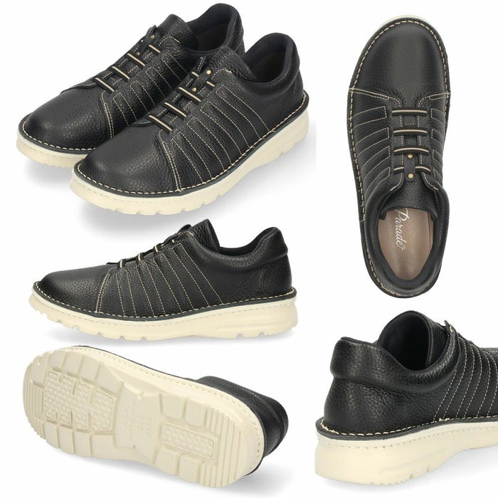 コンフォートシューズ レディース 超軽量 厚底 スリッポン カジュアルスニーカー 幅広 4E 7280 Parade 履きやすい 痛くない 軽い 伸びる 外反母趾 靴 本革 ブラック 黒