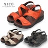 サンダル レディース 厚底 ウエッジソール ストラップ コンフォート NICO ニコ 41711 黒 ブラック ライトグレー　オレンジ カジュアル 本革 日本製