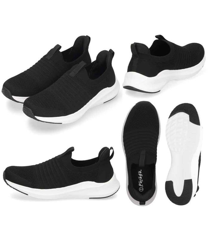 ハンズフリー 靴 手を使わず履ける スリッポン スニーカー レディース メンズ スリップイン 幅広 3E相当 ゆったり 履きやすい 柔らかい 軽い 楽すぽっ 屈曲性 靴 ネイビー ブラック 黒 仕事 運動 Parade 981706