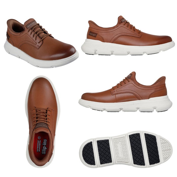 栗山英樹さんCM着用モデル スケッチャーズ スリップインズ メンズ ガルザ カービン 革靴 スニーカー スリッポン ゴム紐 SKECHERS 履きやすい ビジネスシューズ 本革 ノーマル幅