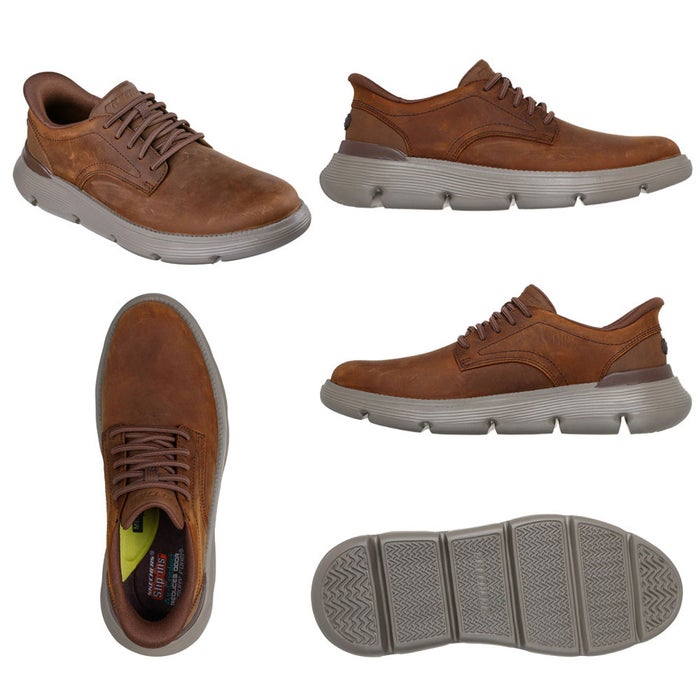 栗山英樹さんCM着用モデル スケッチャーズ スリップインズ メンズ ガルザ カービン 革靴 スニーカー スリッポン ゴム紐 SKECHERS 履きやすい ビジネスシューズ 本革 ノーマル幅