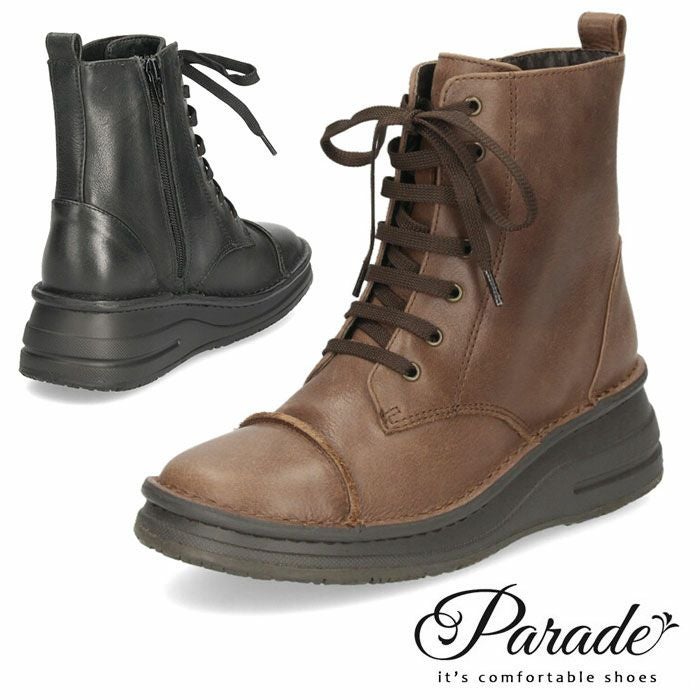 レースアップブーツ レディース 本革 ショート丈 幅広 4E