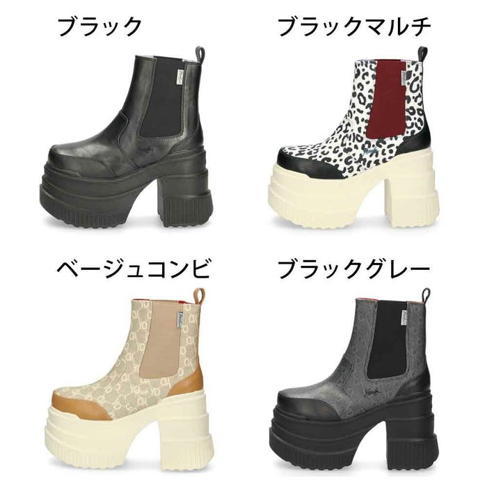 サイドゴア ブーツ レディース 厚底ブーツ ショート 黒 ヨースケ YOSUKE 靴 チェルシーブーツ 4460050 ブラック ベージュ グレー マルチ レオパード