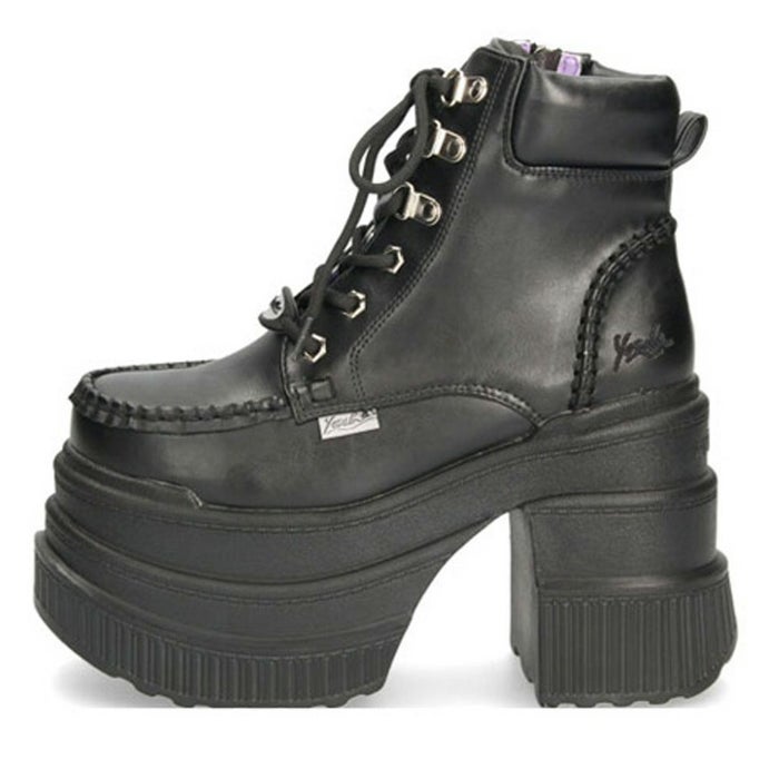ブーツ レディース 厚底ブーツ ショート 黒 ヨースケ YOSUKE 靴 幅広 3E 編み上げブーツ 4460057 ブラック ブラックマルチ チャンキーヒール サイドジップ