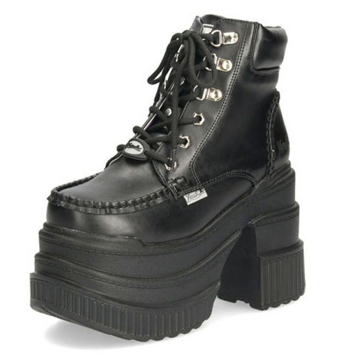 ブーツ レディース 厚底ブーツ ショート 黒 ヨースケ YOSUKE 靴 幅広 3E 編み上げブーツ 4460057 ブラック ブラックマルチ チャンキーヒール サイドジップ