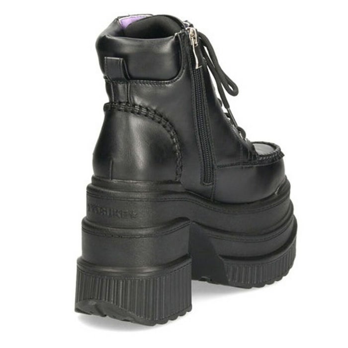 ブーツ レディース 厚底ブーツ ショート 黒 ヨースケ YOSUKE 靴 幅広 3E 編み上げブーツ 4460057 ブラック ブラックマルチ チャンキーヒール サイドジップ