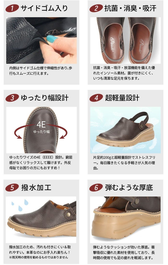 コンフォート サンダル 厚底 本革 日本製 レディース 踵あり バックベルト 幅広 4E 超軽量 カジュアル 革靴 履きやすい 痛くない 軽い 外反母趾 靴 8010 Parade