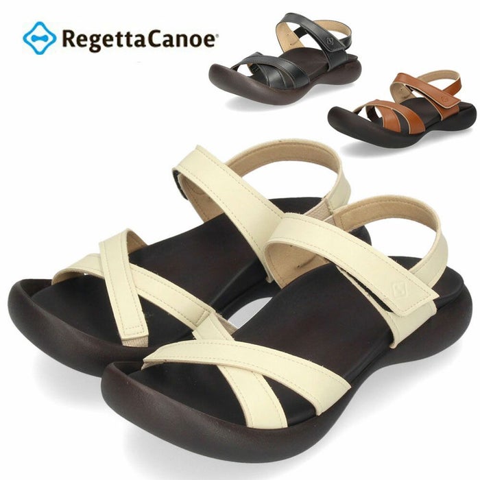 リゲッタカヌー レディース サンダル ぺたんこ 歩きやすい バックストラップ CJFD-5326 ブラック アイボリー 黒 ローヒール 幅広 履きやすい 靴 日本製