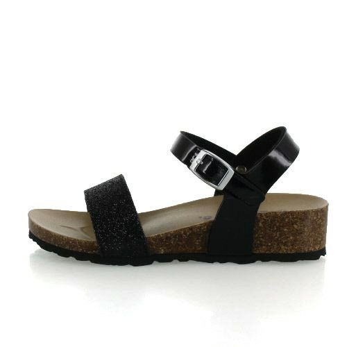 サンダル キッズ 女の子 キラキラ ヒール ジュニア 子供 Parade 1812 ラメ ウェッジソール  カジュアル フットベッド ブラック シルバー