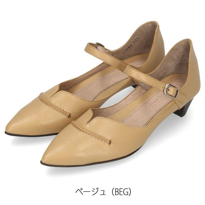 ラボキゴシ ワークス レディース パンプス ローヒール ストラップシューズ 黒 本革 ブラック ベージュ グレー レッドブラウン 靴 12683 日本製 RABOKIGOSHI works