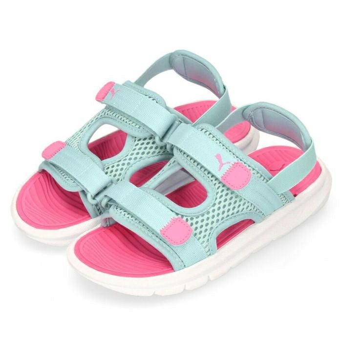 PUMA キッズ プーマ エボルブ サンダル 389147 01 ブラック 09 ターコイズ スポーツサンダル 男の子 女の子 メッシュ 通気性 軽量 ベルクロ ストラップ 黒 水色