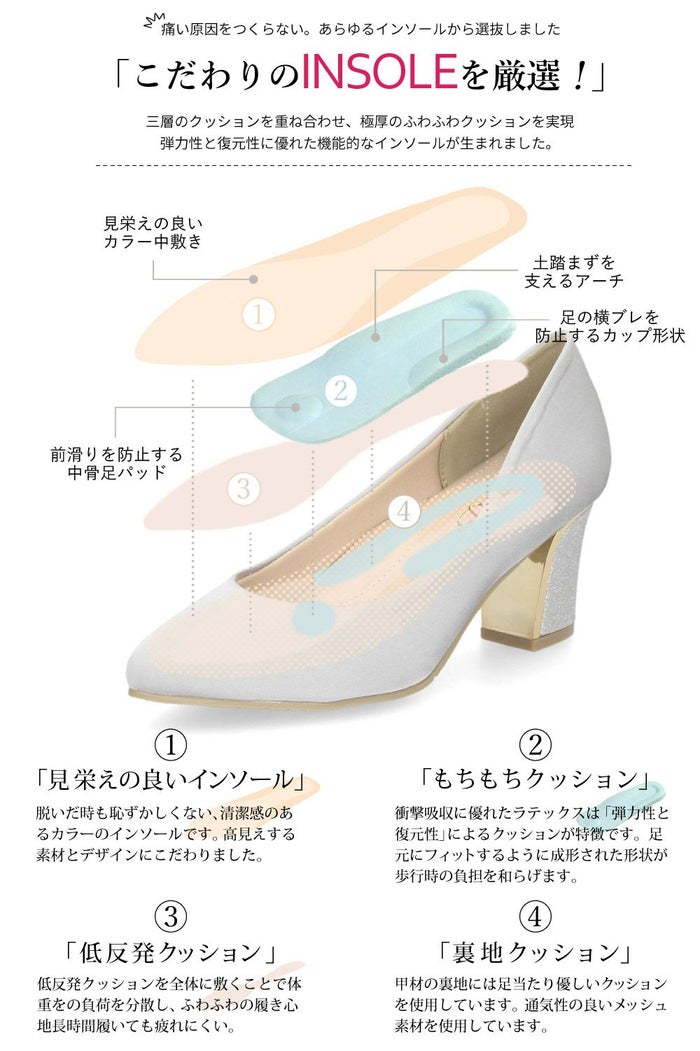 パーティ フォーマル 結婚式 痛くない 疲れない パンプス レディース 6.5cm ドレス アーモンドトゥ 極ふわっ 太ヒール ローヒール ラメヒール Parade 24015