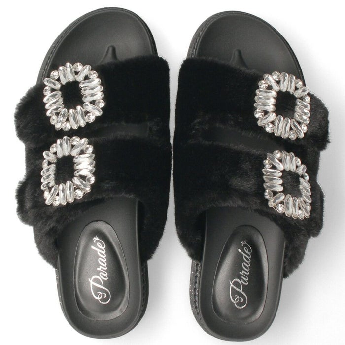 冬サンダル レディース 靴 厚底 ビジュー ファー素材 92803 Parade パレード ふわふわ かわいい 秋 