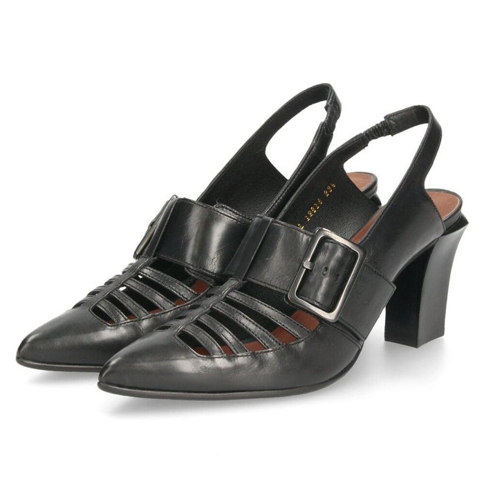 ラボキゴシ ワークス レディース パンプス ストラップ 本革 黒 7.5cm ヒール ポインテッドトゥ トゥバックル付き 12816 RABOKIGOSHI works 日本製