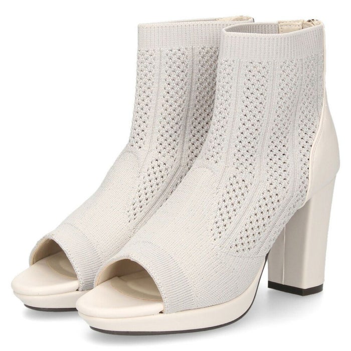 ブーツ サンダル レディース 春夏 厚底 ショート丈 黒 チャンキーヒール メッシュ 890891 ブラック アイボリー ライトグレー ファスナー 靴 byあしながおじさん