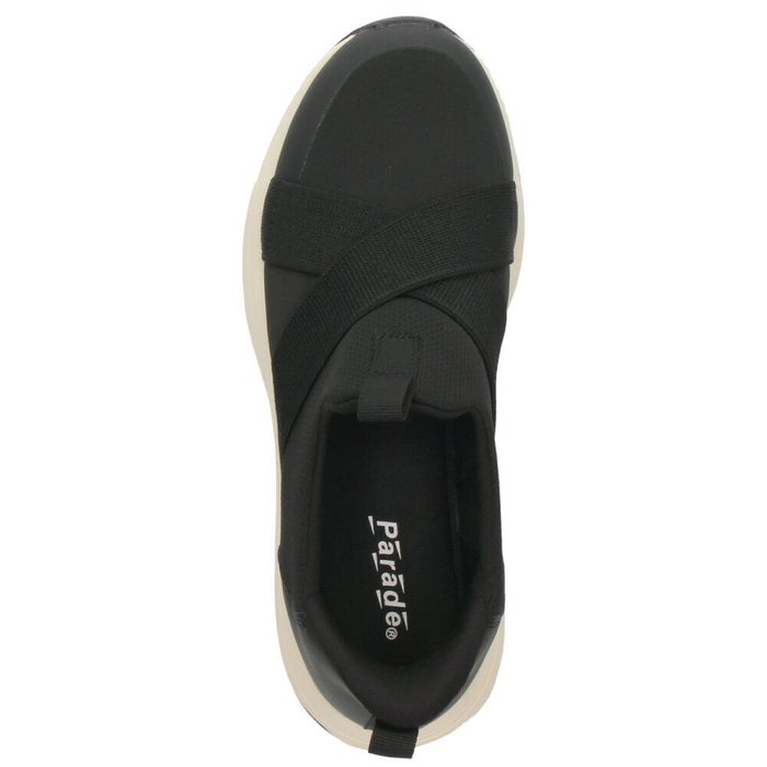 スリッポン レディース 手を使わず履ける クロスベルト スニーカー 黒 ブラック 軽い ハンズフリー パレード Parade 楽すぽっ 91302