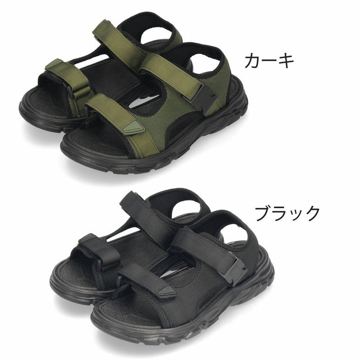 メンズ サンダル カジュアル 黒 かかと付き スポーツサンダル 軽量 歩きやすい 面ファスナー 調節可能 ブラック カーキ パレード 52101 Parade