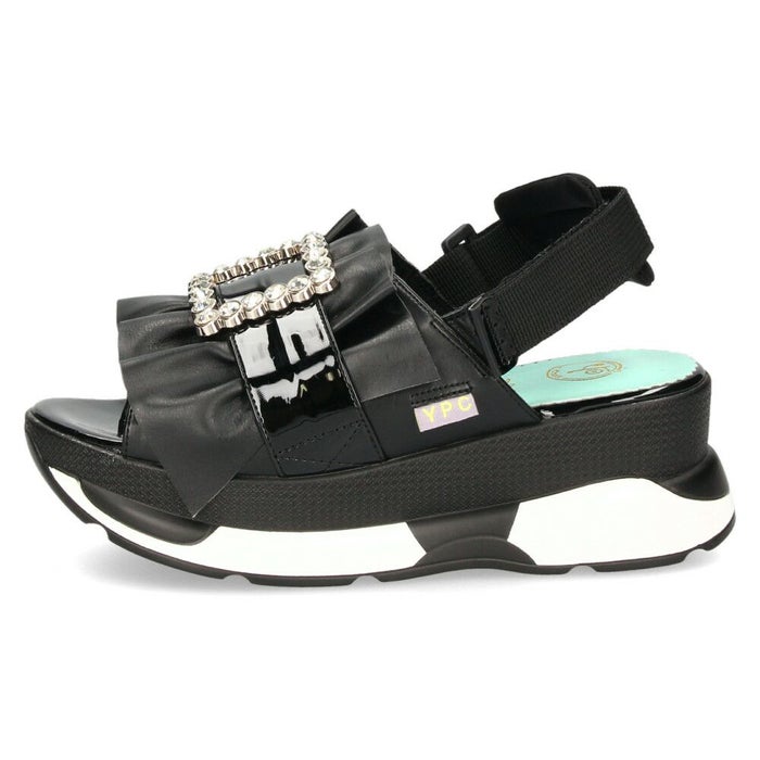 ヨースケ 厚底サンダル レディース ブラック ホワイト 黒 白 ビジュー フリル バックストラップ YOSUKE 4450033