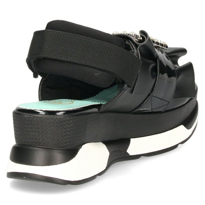 ヨースケ 厚底サンダル レディース ブラック ホワイト 黒 白 ビジュー フリル バックストラップ YOSUKE 4450033