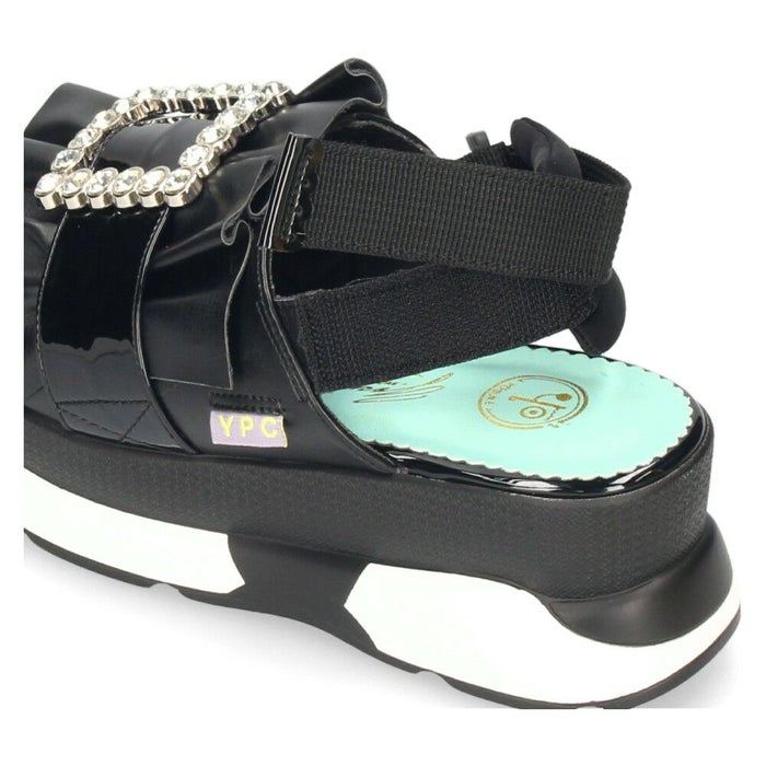 ヨースケ 厚底サンダル レディース ブラック ホワイト 黒 白 ビジュー フリル バックストラップ YOSUKE 4450033