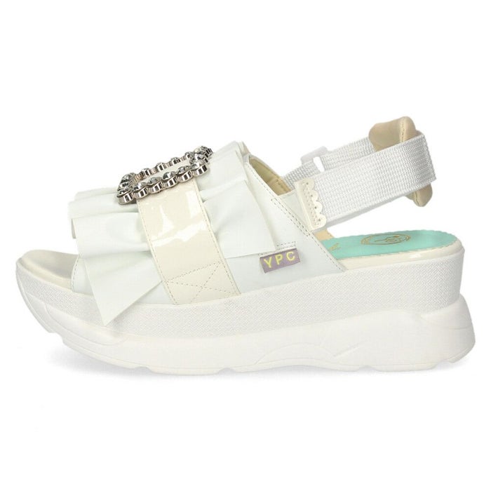 ヨースケ 厚底サンダル レディース ブラック ホワイト 黒 白 ビジュー フリル バックストラップ YOSUKE 4450033