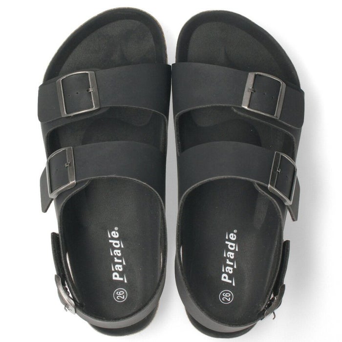 メンズ サンダル カジュアル フットベッド 2本ベルト ぺたんこ 歩きやすい コンフォートサンダル ベルクロ ブラック 黒  Parade 2270