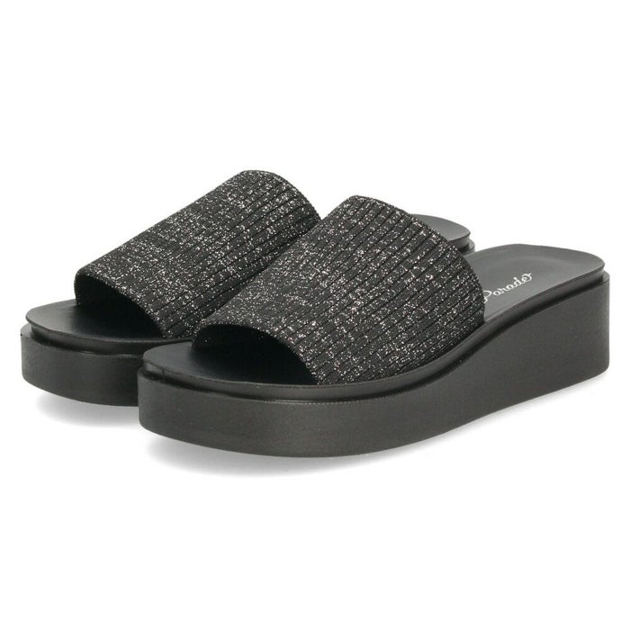 サンダル レディース 厚底 つっかけ ヒール おしゃれ ミュール 黒 履きやすい かかとなし ブラックラメ アイボリー 45108 パレード Parade