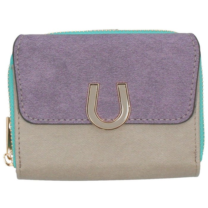 財布 レディース 二つ折り かわいい 大容量 コンパクト 多収納 お札折らない ミニ財布 ウォレット トライカラー ファスナー 馬蹄モチーフ LAMB MODE ラムモード 37891T