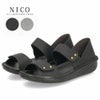 サンダル レディース 疲れない 本革 厚底 コンフォートサンダル 幅広 甲高 軽量 ローヒール 黒 8868 かかとが踏める 2way ミュール オープントゥ レザー ニコ 靴 NICO 日本製
