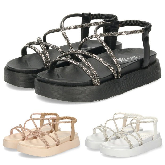 サンダル レディース 厚底 軽量 疲れない 歩きやすい おしゃれ フラット ストラップサンダル コードストラップサンダル ラインストーン リゾート カジュアル Realta レアルタ 6320