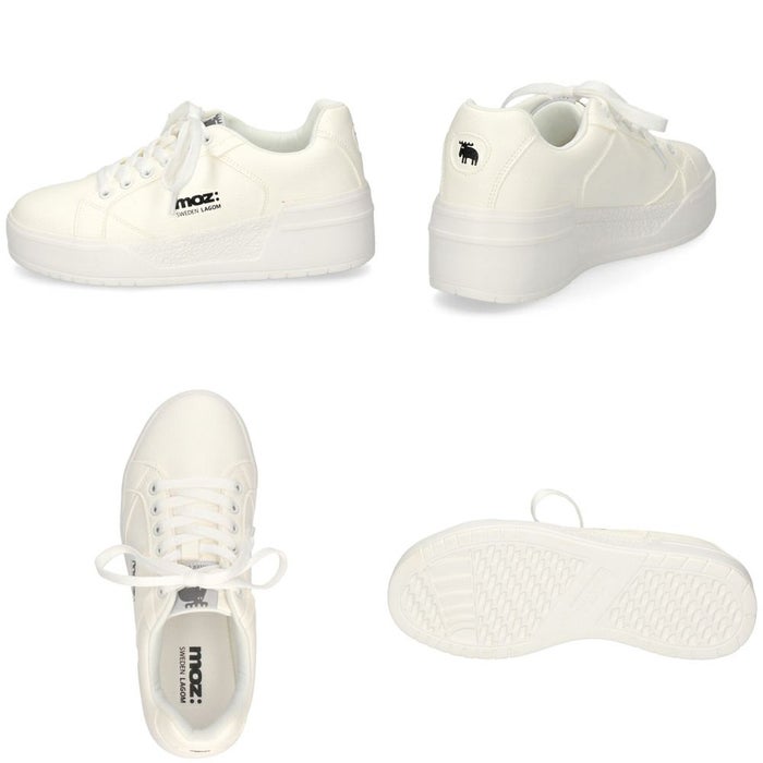 モズ スニーカー レディース 軽量 厚底 歩きやすい かわいい ローカット レースアップ カジュアル シンプル 黒 白 北欧 moz 25151
