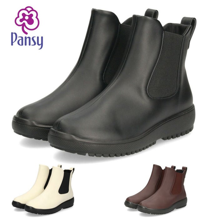 レインブーツ レディース サイドゴア ショートブーツ 長靴 防水 3E 幅広 レインシューズ 雨 カジュアル ガーデニング 抗菌防臭加工 履きやすい パンジー 4810 Pansy