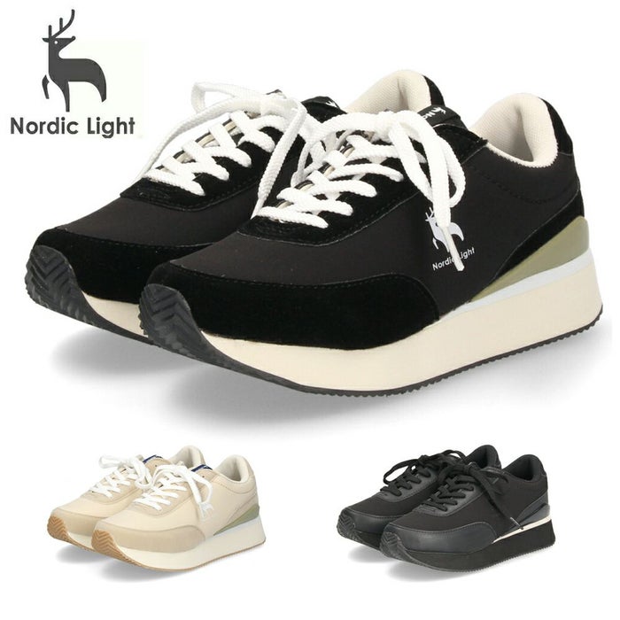 スニーカー レディース 厚底 ローカット ノルディックライト Nordic Light 0104 カジュアル 靴 シンプル 軽量 おしゃれ 黒 ブラック ベージュ