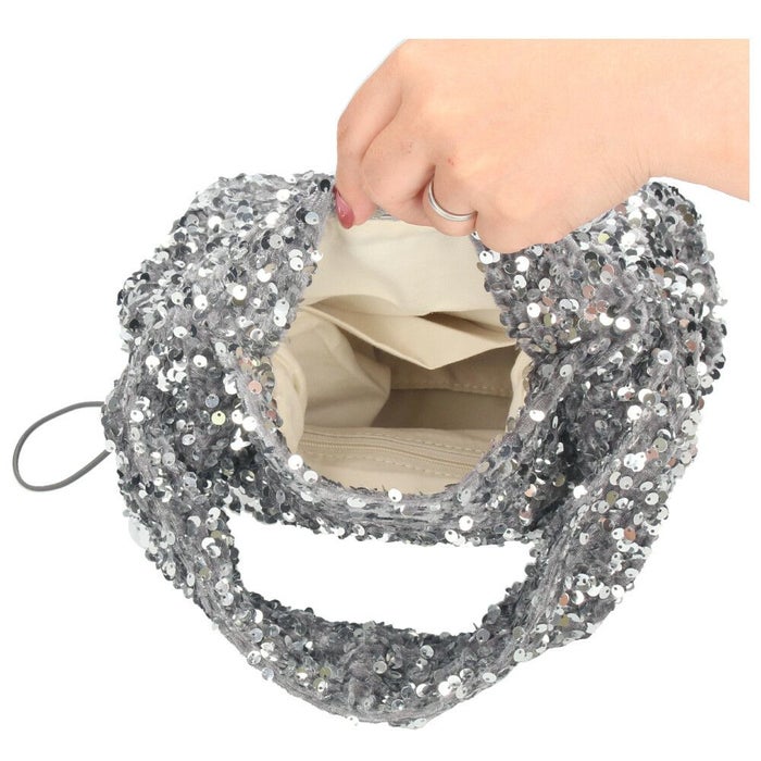 ハンドバッグ レディース スパンコール 黒 ブラック シルバー トートバッグ 鞄 小さめ キラキラ グリームサプライ gream supply 4038 結婚式 上品 大人 きれいめ おしゃれ パーティー