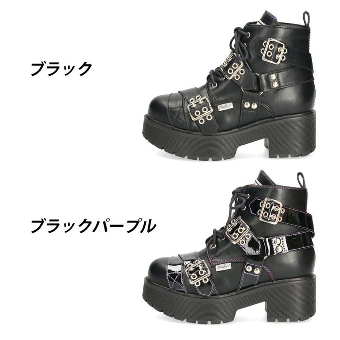 ヨースケ 厚底レースアップブーツ レディース 防滑 黒 ブラック 厚底ブーツ スタイルアップ ベルト付き おしゃれ YOSUKE 6310008