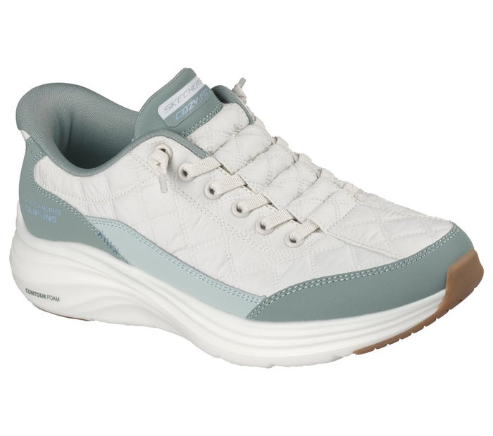 スケッチャーズ スニーカー レディース スリップインズ Slip-ins: Contour Foam - Cozy Fit スリップインズ コンツアーフォーム - コージーフィット ハンズフリー スリッポン 靴 ノーマル幅 白 黒 ホワイト ブラック 快適 SKECHERS 150404