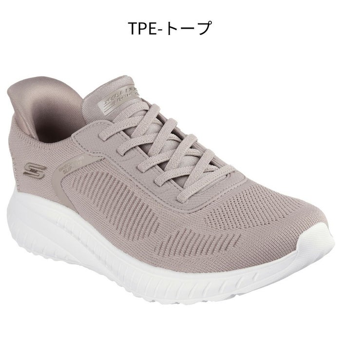スケッチャーズ スリップインズ レディース ワイド 幅広 スニーカー 黒 スリッポン SKECHERS Slip-ins ボブス スポート スクワッド カオス 117497W BBK TPE ゆったり ハンズフリー