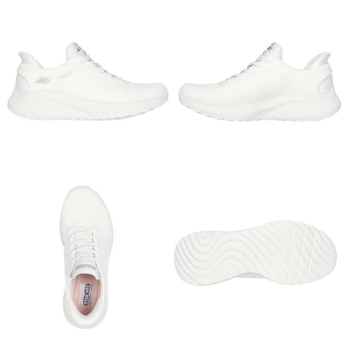 スケッチャーズ スリップインズ レディース ワイド 幅広 スニーカー 黒 スリッポン SKECHERS Slip-ins ボブス スポート スクワッド カオス 117497W BBK TPE ゆったり ハンズフリー