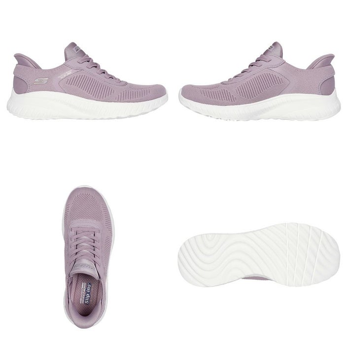 スケッチャーズ スリップインズ レディース ワイド 幅広 スニーカー 黒 スリッポン SKECHERS Slip-ins ボブス スポート スクワッド カオス 117497W BBK TPE ゆったり ハンズフリー