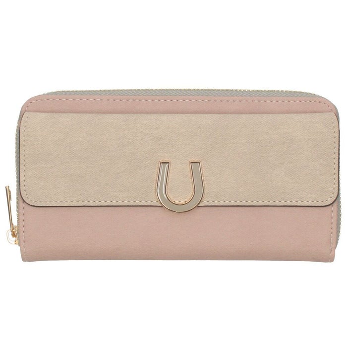 財布 レディース 長財布 多収納 ポケット 小銭入れ ラウンドファスナー 大人 グレー ピンク モカ 馬蹄モチーフ カード収納 高見え 上品 エポメタル デニムライク ラムモード LAMB MODE 37892