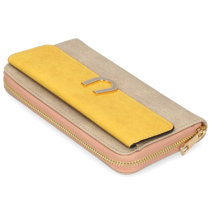 財布 レディース 長財布 多収納 ポケット 小銭入れ ラウンドファスナー 大人 グレー ピンク モカ 馬蹄モチーフ カード収納 高見え 上品 エポメタル デニムライク ラムモード LAMB MODE 37892