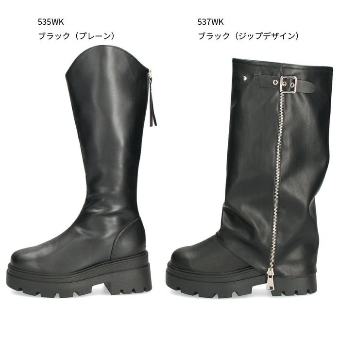 Mafmof マフモフ レディース ロングブーツ 厚底トラックソール ブーツ 靴 ブラック 黒 535WK 537WK 合成皮革 クッションインソール