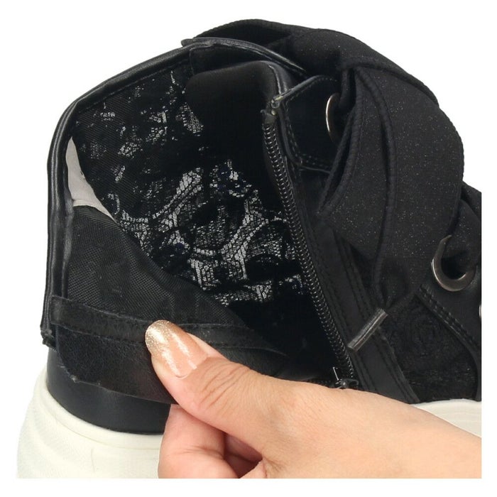 by あしながおじさん レディース スニーカー 厚底スニーカー ビッグリボン B8510127 ハイカット 靴 レースアップ  厚底 ファスナー