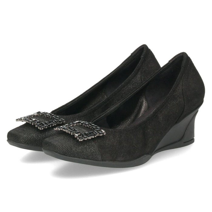 パンプス 黒 レディース おしゃれ ブラック エタン 通勤 靴 スクエアトゥ ウェッジソール コンポジションナイン ビジュー バックル コンフォートパンプス 3092 COMPOSITION9