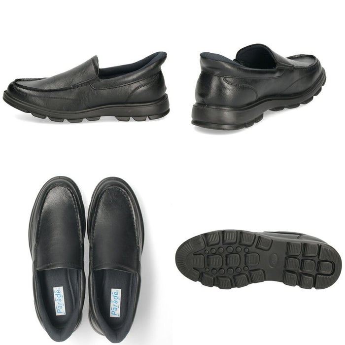 手を使わずに履ける靴 メンズ シューズ カジュアル 防水 本革 スリッポン ハンズフリー 履きやすい 歩きやすい 黒 ブラック 仕事 通勤 オフィスカジュアル Parade 楽すぽっ 97080 97081