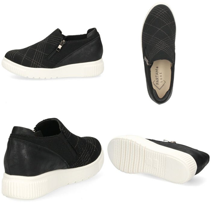 レディース スリッポン 軽量 スニーカー 疲れない 黒 カジュアル シューズ ブラック グレー チョコレート ブラウン 靴 パータム リュクス 40031 PARTAM LUXE