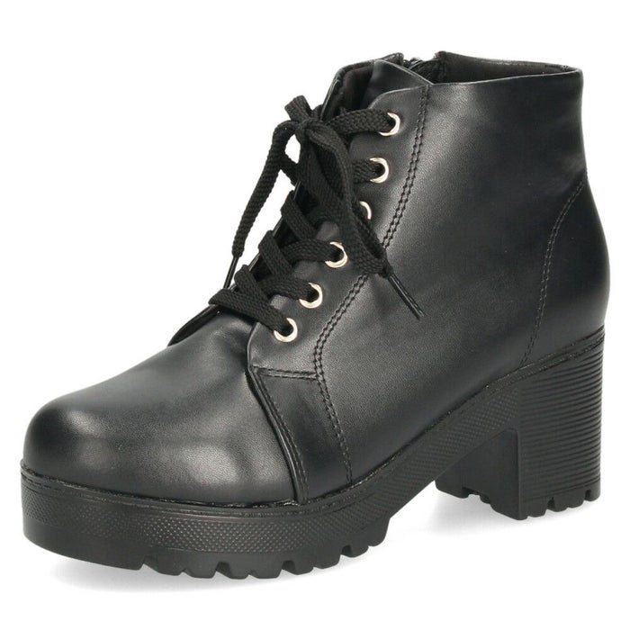 レディース ブーツ 黒 レースアップ 厚底 ファスナー付き ショートブーツ 靴 ブラック 7826 Parade