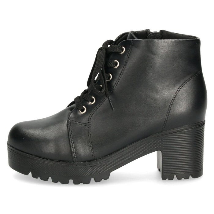 レディース ブーツ 黒 レースアップ 厚底 ファスナー付き ショートブーツ 靴 ブラック 7826 Parade